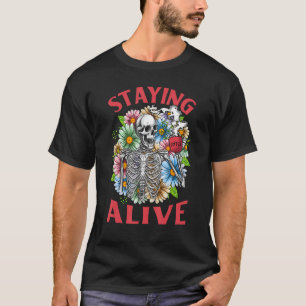 Camiseta Manténgase vivo Skeleton Coffee Floral Skull Hallo