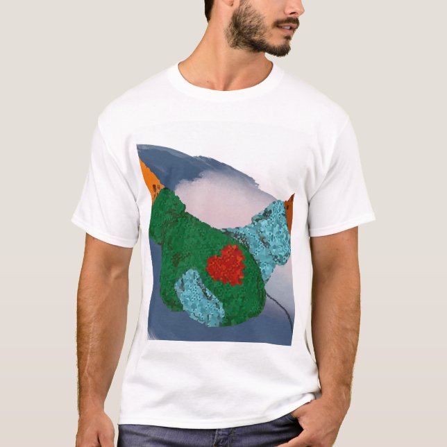 Camiseta Manteniendo dos manos impresión de arte, regalos v (Anverso)