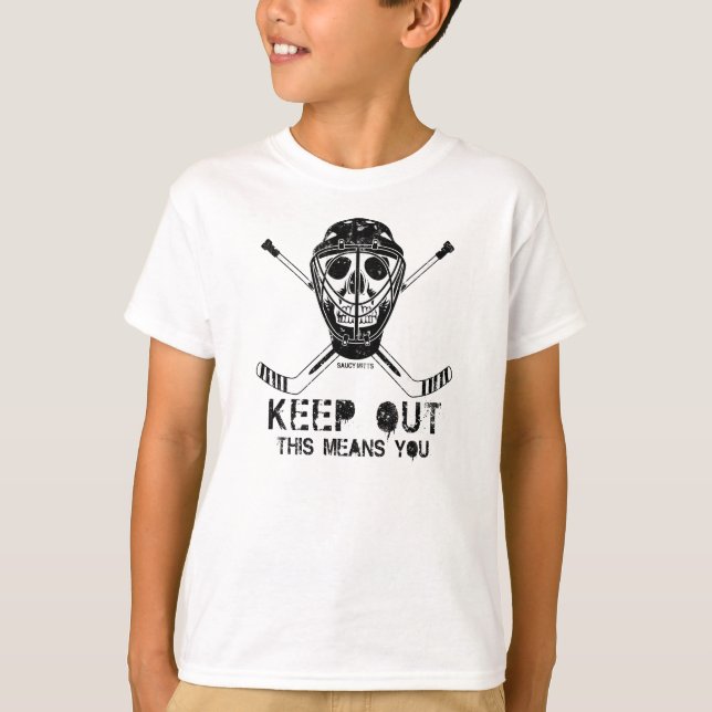 Camiseta Mantente fuera - Jóvenes de hockey Goalie (Anverso)