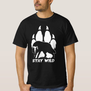 Camiseta Mantente salvaje: silueta de lobo y huella