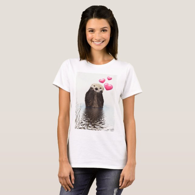 Camiseta Mantequilla con corazones de amor rosados (Anverso completo)