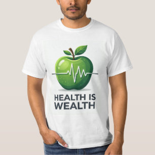 Camiseta Manzana con pulso de latido y Salud es Riqueza
