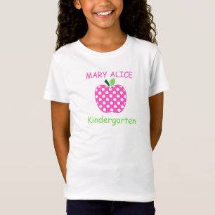 Camiseta Manzana de maestro de lunares rosa y verde para ni