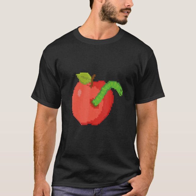 Camiseta Manzana de píxeles con gusano dentro (Anverso)