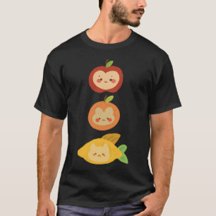 Camiseta Manzana Naranja Conejo Limón Gato Pez 3 Frutas Con