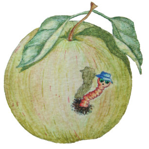 Camiseta manzana verde con gusano gracioso en ilustracion g