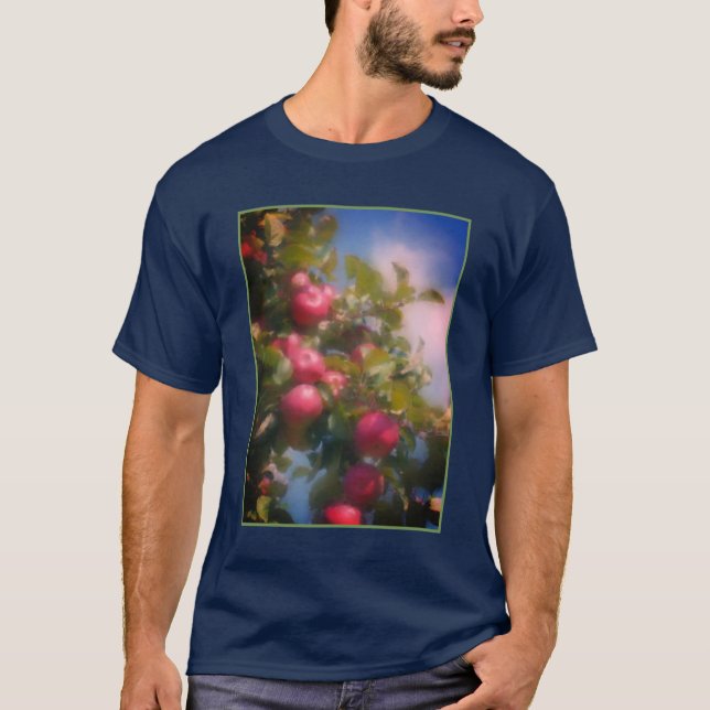 Camiseta Manzanas rojas en pintura fotográfica de árbol (Anverso)
