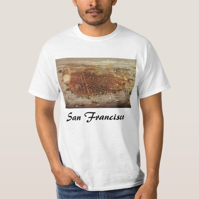 Camiseta Mapa aéreo antiguo de San Francisco, California (Anverso)