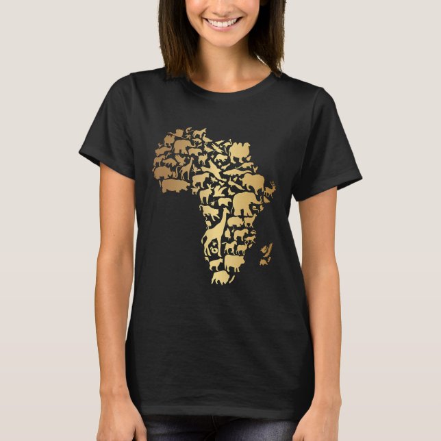 Camiseta Mapa africano de animales de oro (Anverso)