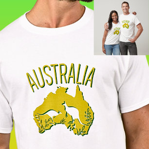 Camiseta Mapa amarillo verde de Australia con canguros a la