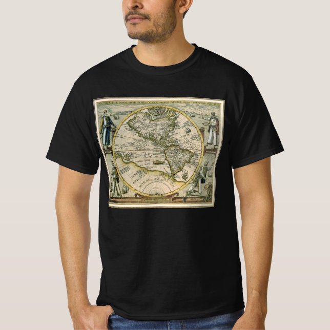 Camiseta Mapa antiguo, 1596, América Sive Novus Orbis (Anverso)