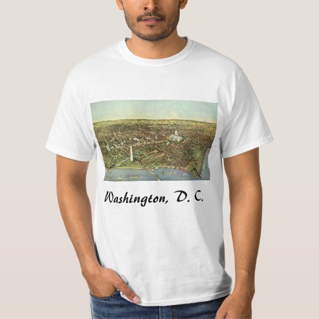 Camiseta Mapa antiguo con vista panorámica de Washington DC (Anverso)