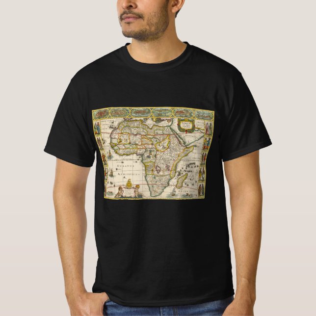 Camiseta Mapa antiguo de África de Hondius y Jansson (Anverso)