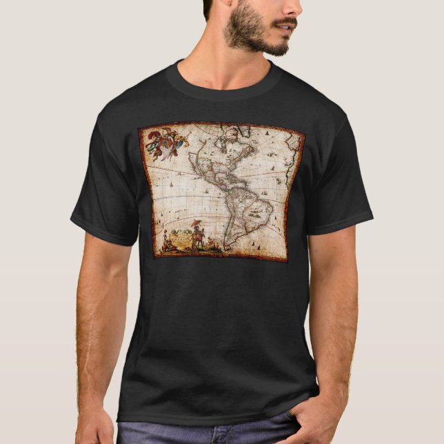 Camiseta Mapa antiguo de Continente América (Anverso)