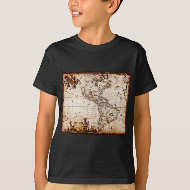 Camiseta Mapa antiguo de Continente América (Anverso)