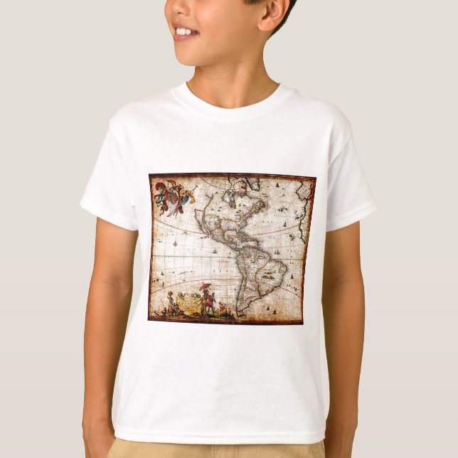 Camiseta Mapa antiguo de Continente América (Anverso)