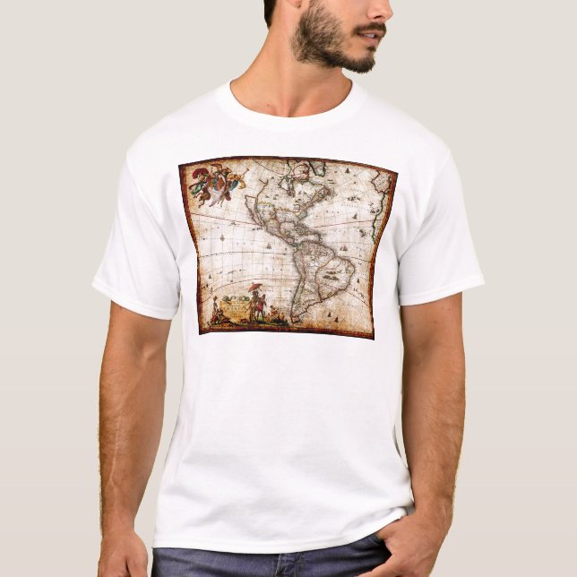 Camiseta Mapa antiguo de Continente América (Anverso)