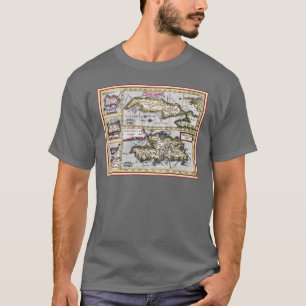 Camiseta Mapa antiguo de Cuba, Haití, República Dominicana
