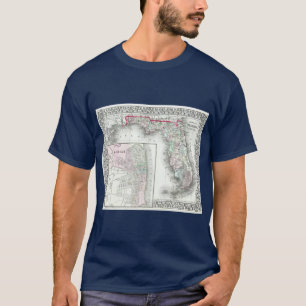 Camiseta Mapa Antiguo de Florida y Mobile AL 1874