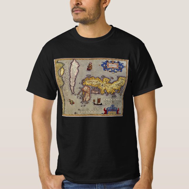 Camiseta Mapa antiguo de Japón por Mercator y Hondius (Anverso)