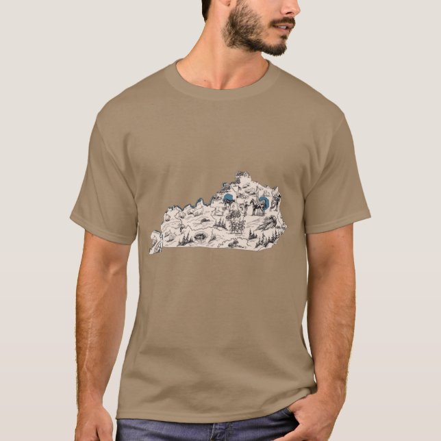 Camiseta Mapa Antiguo de Kentucky Sobredimensionado (Anverso)