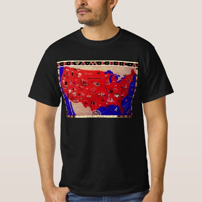 Camiseta Mapa antiguo de la Oficina de Turismo de los Estad (Anverso)