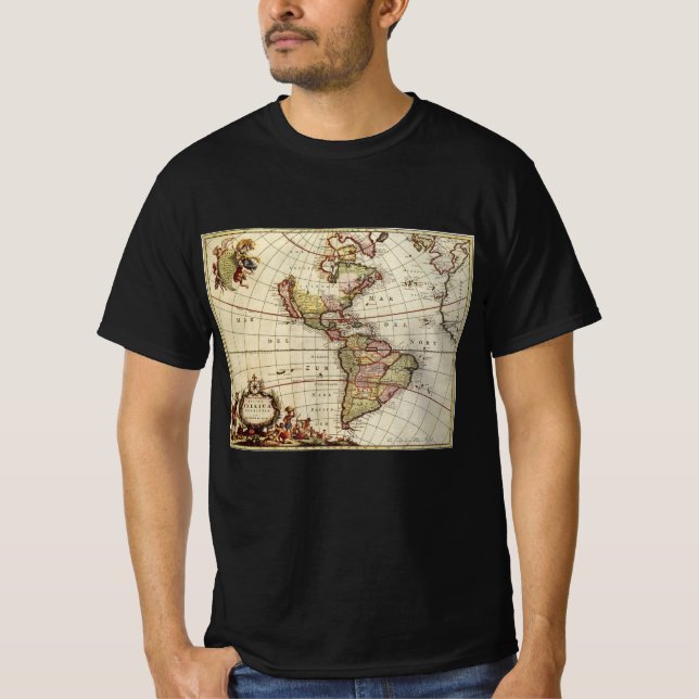 Camiseta Mapa Antiguo de las Américas por Johannes De Ram (Anverso)