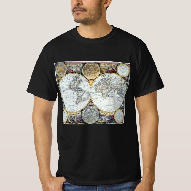 Camiseta Mapa antiguo del mundo, Atlas Maritimus de John Se (Anverso)