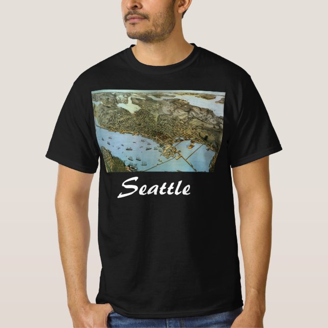 Camiseta Mapa antiguo Vista aérea Ciudad de Seattle Washing (Anverso)