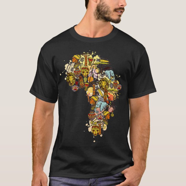 Camiseta Mapa artístico africano, historia negra, mes afric (Anverso)