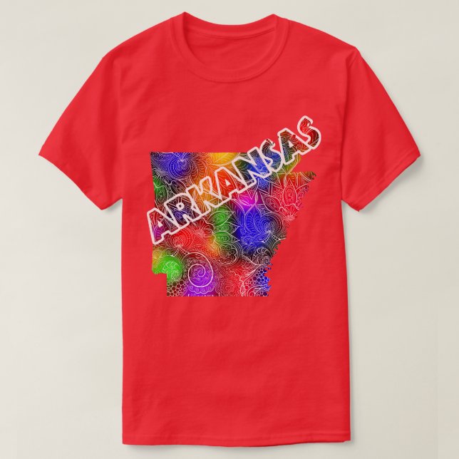 Camiseta Mapa artístico de mandala colorida de Arkansas con (Diseño del anverso)