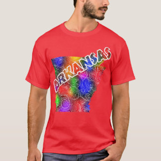 Camiseta Mapa artístico de mandala colorida de Arkansas con