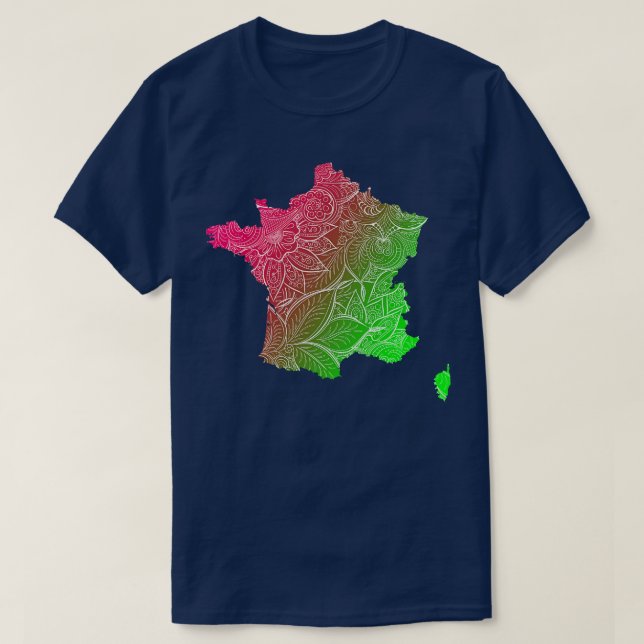 Camiseta Mapa artístico de mandala colorida de Francia con  (Diseño del anverso)