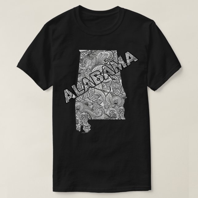 Camiseta Mapa artístico de Mandala de Alabama con texto en  (Diseño del anverso)