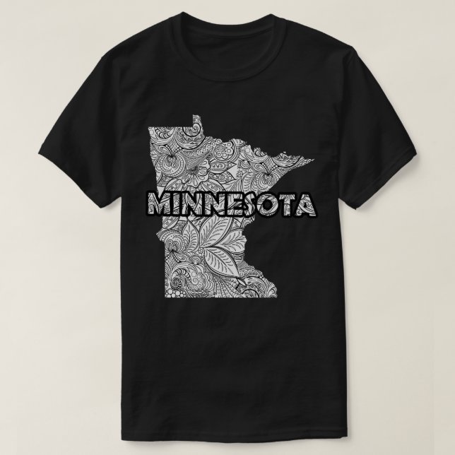 Camiseta Mapa artístico de Mandala en Minnesota con texto e (Diseño del anverso)