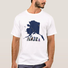 Camiseta Mapa azul de la bandera del estado de Alaska y via
