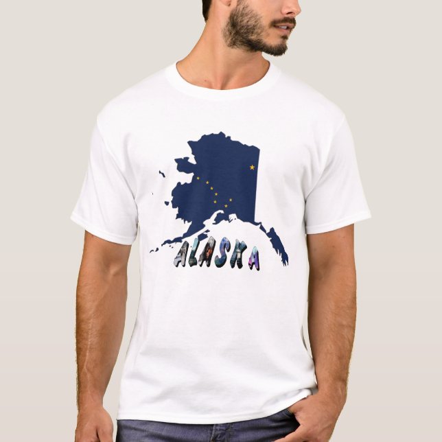 Camiseta Mapa azul de la bandera del estado de Alaska y via (Anverso)