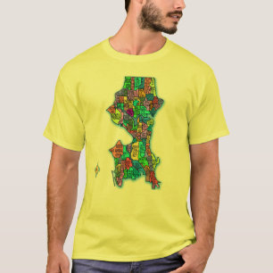 Camiseta Mapa brillantemente coloreado de Seattle