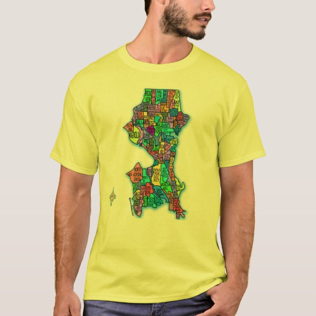 Camiseta Mapa brillantemente coloreado de Seattle (Anverso)