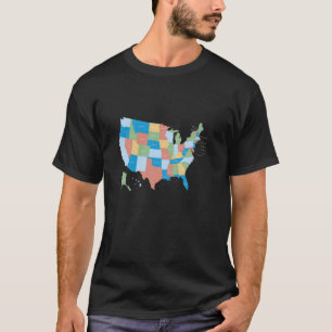Camiseta Mapa Colorido América Países Continente Geografía