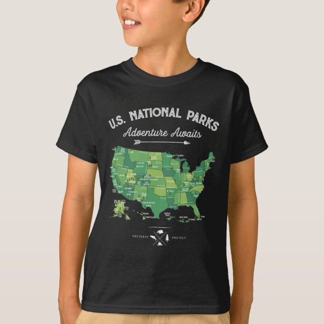 Camiseta Mapa de 63 Parques Nacionales Us Parque Retro Vint (Anverso)