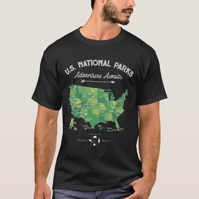 Camiseta Mapa de 63 Parques Nacionales Us Parque Retro Vint (Anverso)