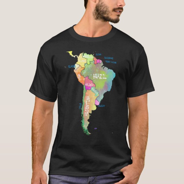 Camiseta Mapa De Acuarela De Sudamérica Brasil Argentina (Anverso)
