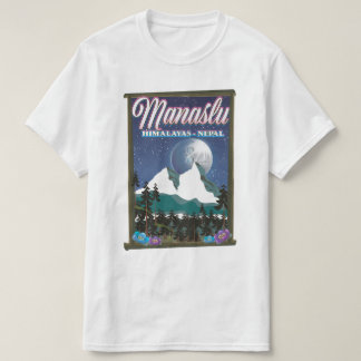 Camiseta Mapa de afiches de viaje de Manaslu Himalayas Nepa
