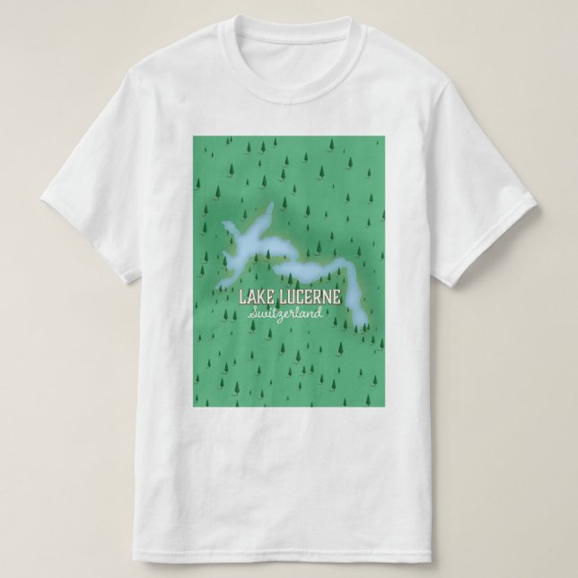 Camiseta Mapa de afiches de viajes en el Lago Lucerna Suiza (Diseño del anverso)