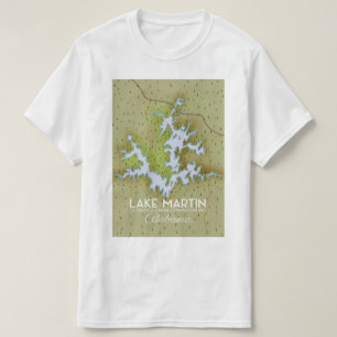 Camiseta Mapa de afiches del viaje del lago Martin Alabama.