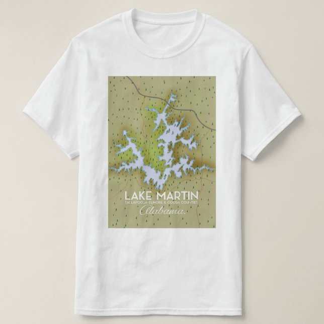 Camiseta Mapa de afiches del viaje del lago Martin Alabama. (Diseño del anverso)