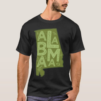 Camiseta Mapa de Alabama Tipografía Verde