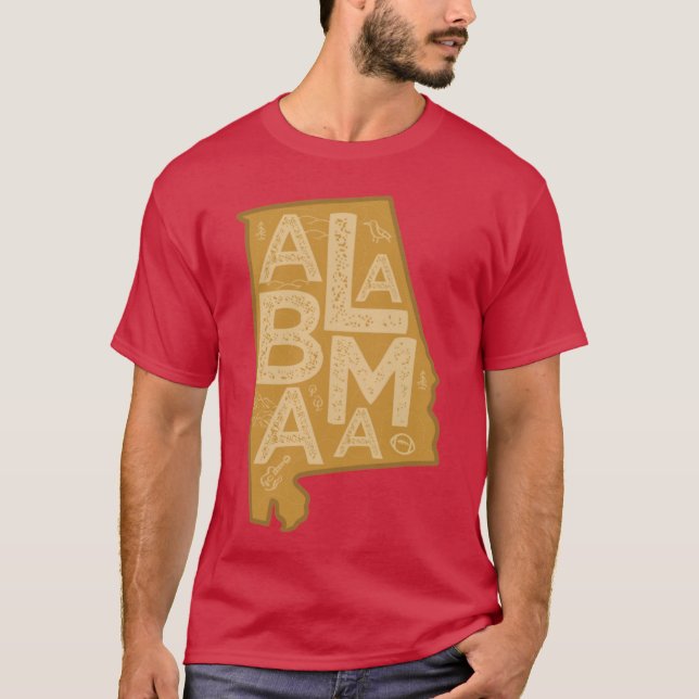 Camiseta Mapa de Alabama Typography Brown (Anverso)