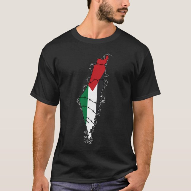 Camiseta Mapa de alambre de púas de Palestina Libre (Anverso)